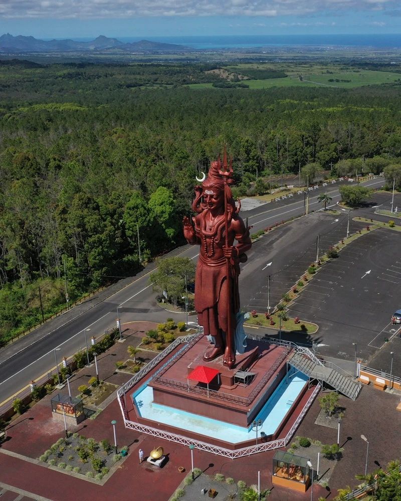 Grand Bassin Ganga Talao sacred lake in Mauritius with temples and mountain scenery
