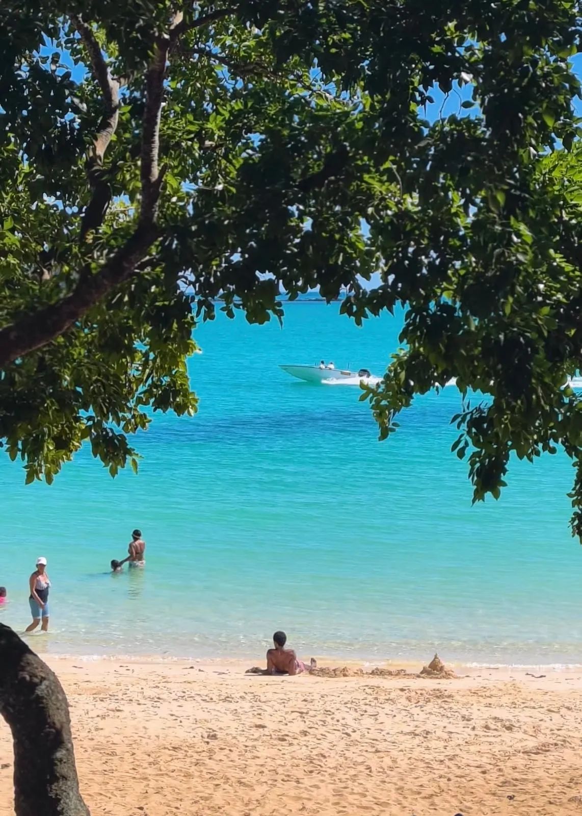 1. Calm lagoon and tropical shoreline at La Cuvette Beach, Grand Baie, Mauritius island.