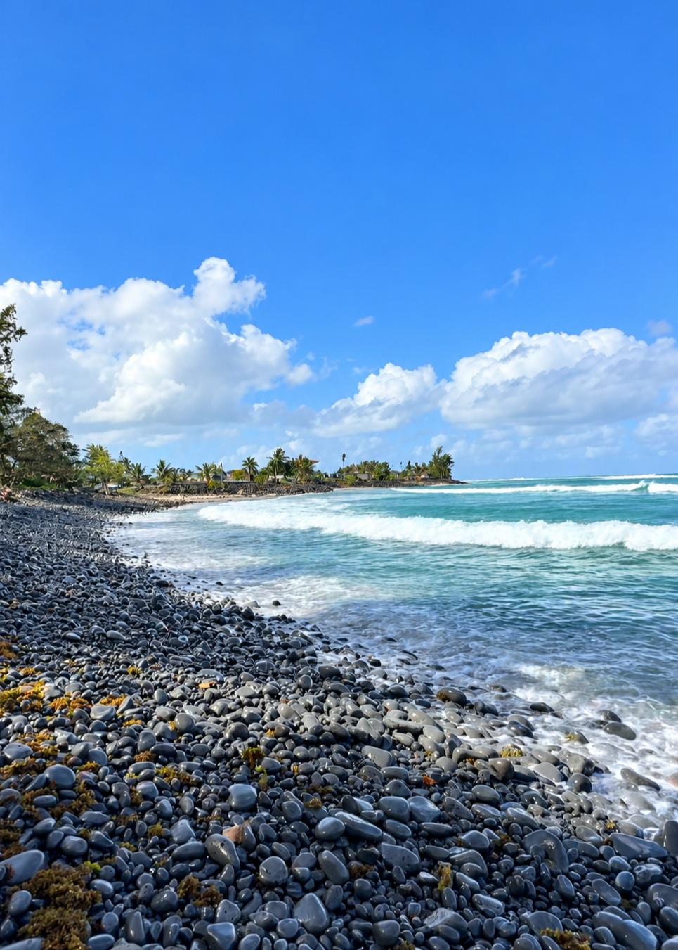 Riviere des Galets beach in the south of Mauritius is very special with polished pebbles