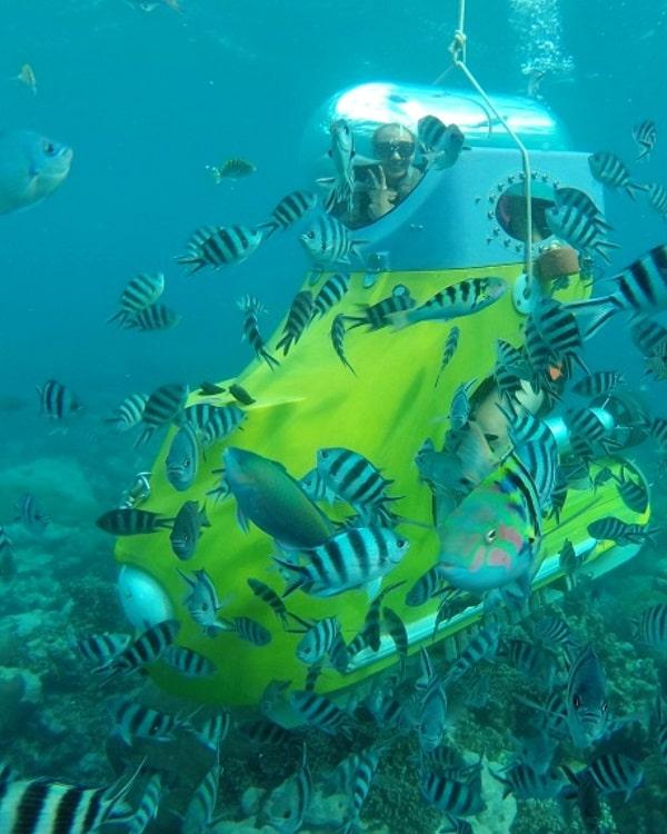 Underwater scooter in Mauritius, a unique lagoon activity allowing visitors to explore marine life beneath the surface without scuba diving.